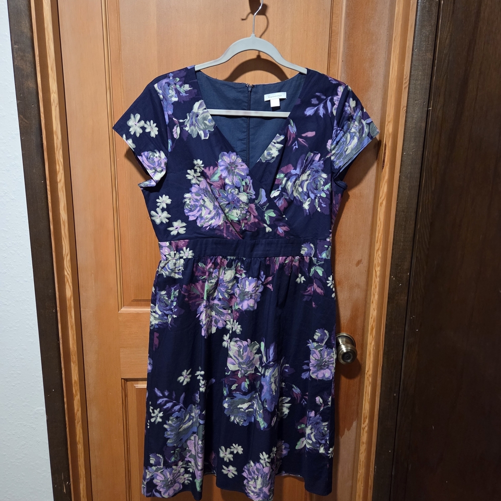 Garnet Hill Deep Purple Floral V-Neck Dress